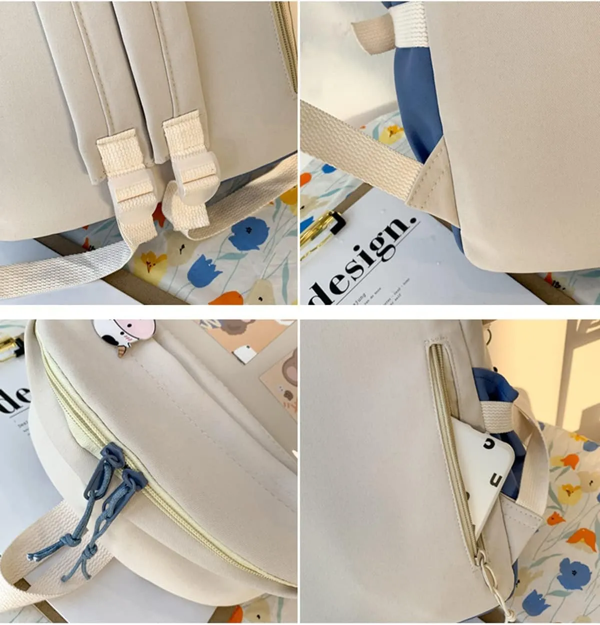 Backpack with Cute Pin Accessories Plush Pendant Lovely Pastel Rucksack for School Bag Student Teen Girls Aesthetic Student Bookbags Super-Capacity Waterproof Travel Backpack(Purse-4)