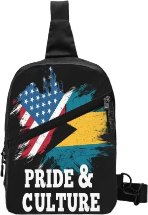 Bahamian America Flag Portable Crossbody Bag Foldable Sling Bags Sports Gym Chest Daypack Reusable Shoulder Backpack Casual Diagonally Rucksack Fanny Packs