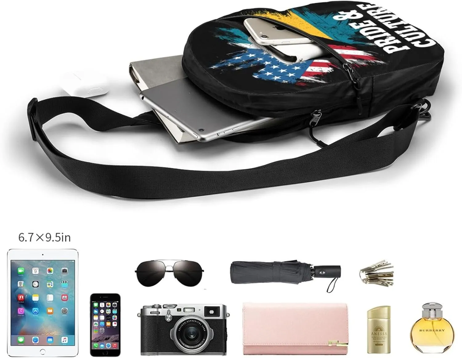 Bahamian America Flag Portable Crossbody Bag Foldable Sling Bags Sports Gym Chest Daypack Reusable Shoulder Backpack Casual Diagonally Rucksack Fanny Packs