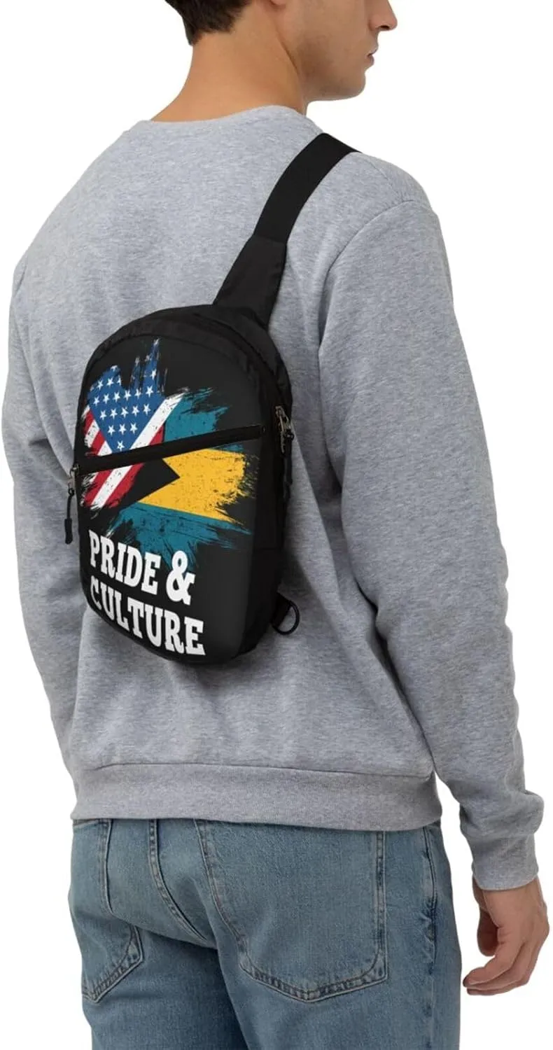 Bahamian America Flag Portable Crossbody Bag Foldable Sling Bags Sports Gym Chest Daypack Reusable Shoulder Backpack Casual Diagonally Rucksack Fanny Packs
