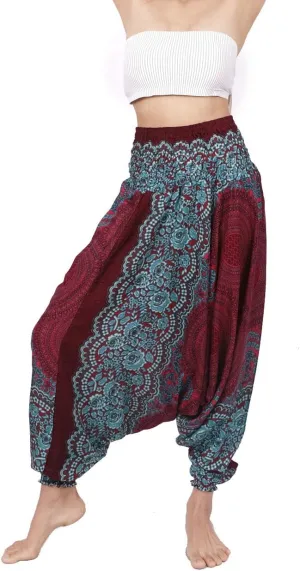 Banjamath® Women's Peacock Print Aladdin Harem Hippie Pants Jumpsuit