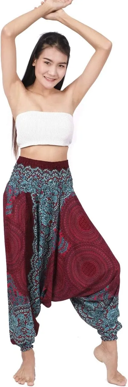 Banjamath® Women's Peacock Print Aladdin Harem Hippie Pants Jumpsuit