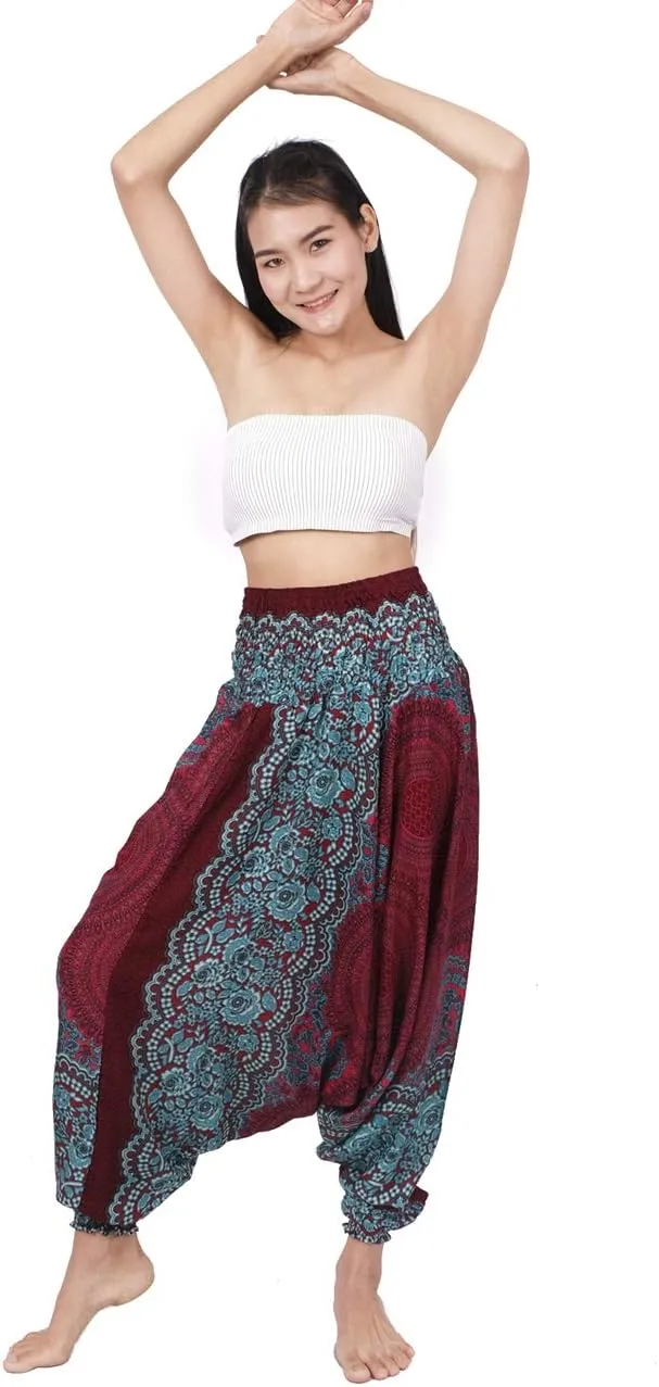 Banjamath® Women's Peacock Print Aladdin Harem Hippie Pants Jumpsuit