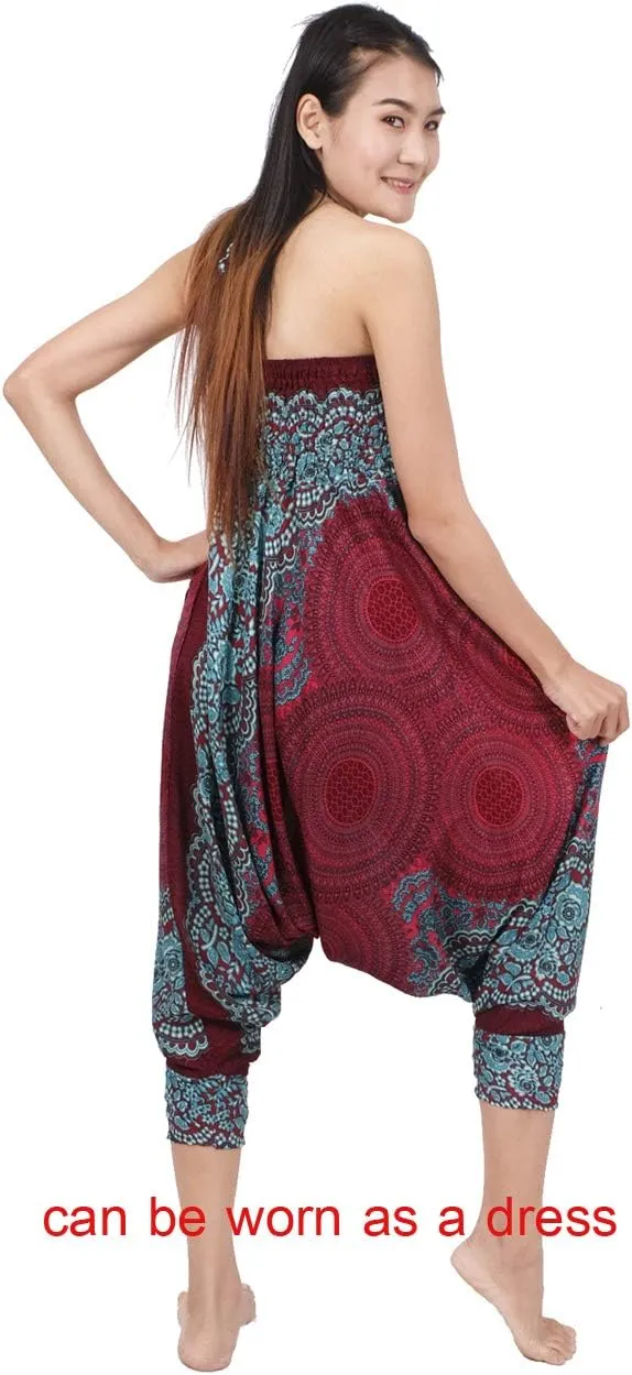 Banjamath® Women's Peacock Print Aladdin Harem Hippie Pants Jumpsuit