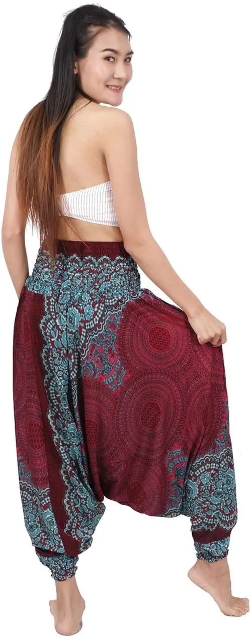Banjamath® Women's Peacock Print Aladdin Harem Hippie Pants Jumpsuit
