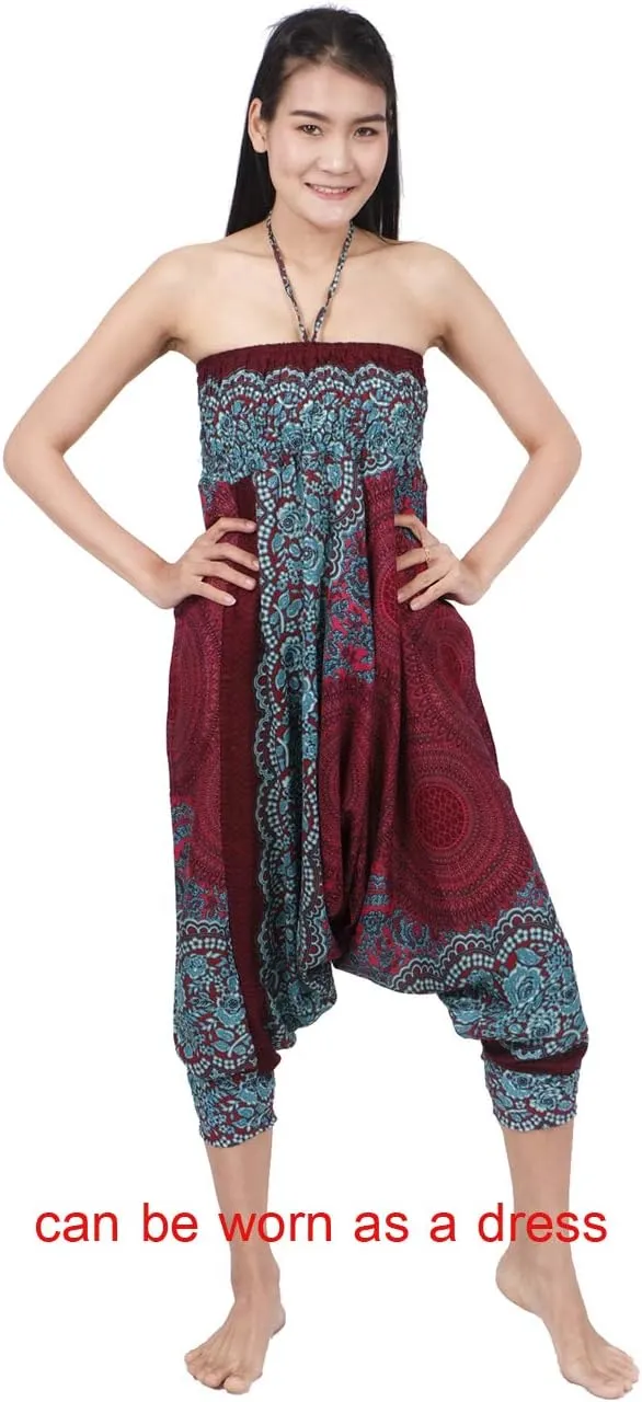 Banjamath® Women's Peacock Print Aladdin Harem Hippie Pants Jumpsuit