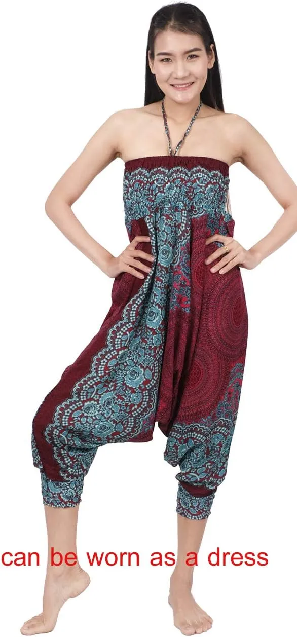 Banjamath® Women's Peacock Print Aladdin Harem Hippie Pants Jumpsuit