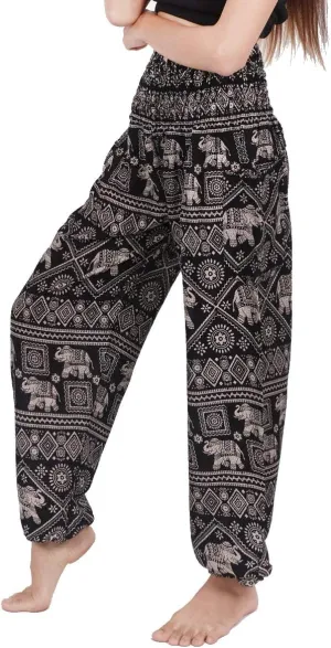 Banjamath® Women's Smocked Waist Harem Hippie Boho Yoga Palazzo Casual Pants
