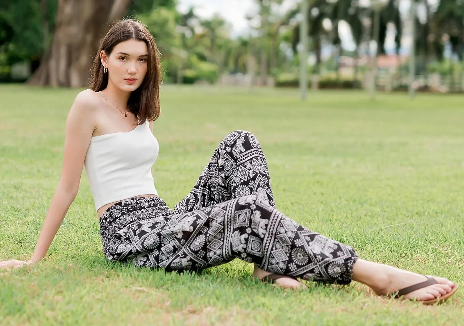 Banjamath® Women's Smocked Waist Harem Hippie Boho Yoga Palazzo Casual Pants