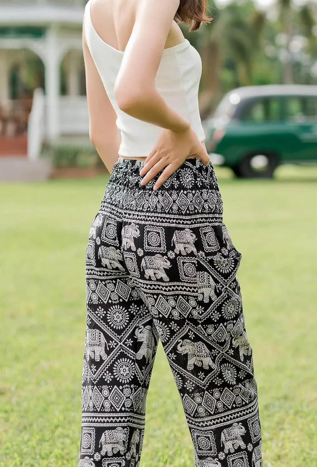 Banjamath® Women's Smocked Waist Harem Hippie Boho Yoga Palazzo Casual Pants