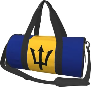 Barbados Flag Round Travel Duffel Bag Large Capacity Gym Sports Bags for Hiking Vacation Trips