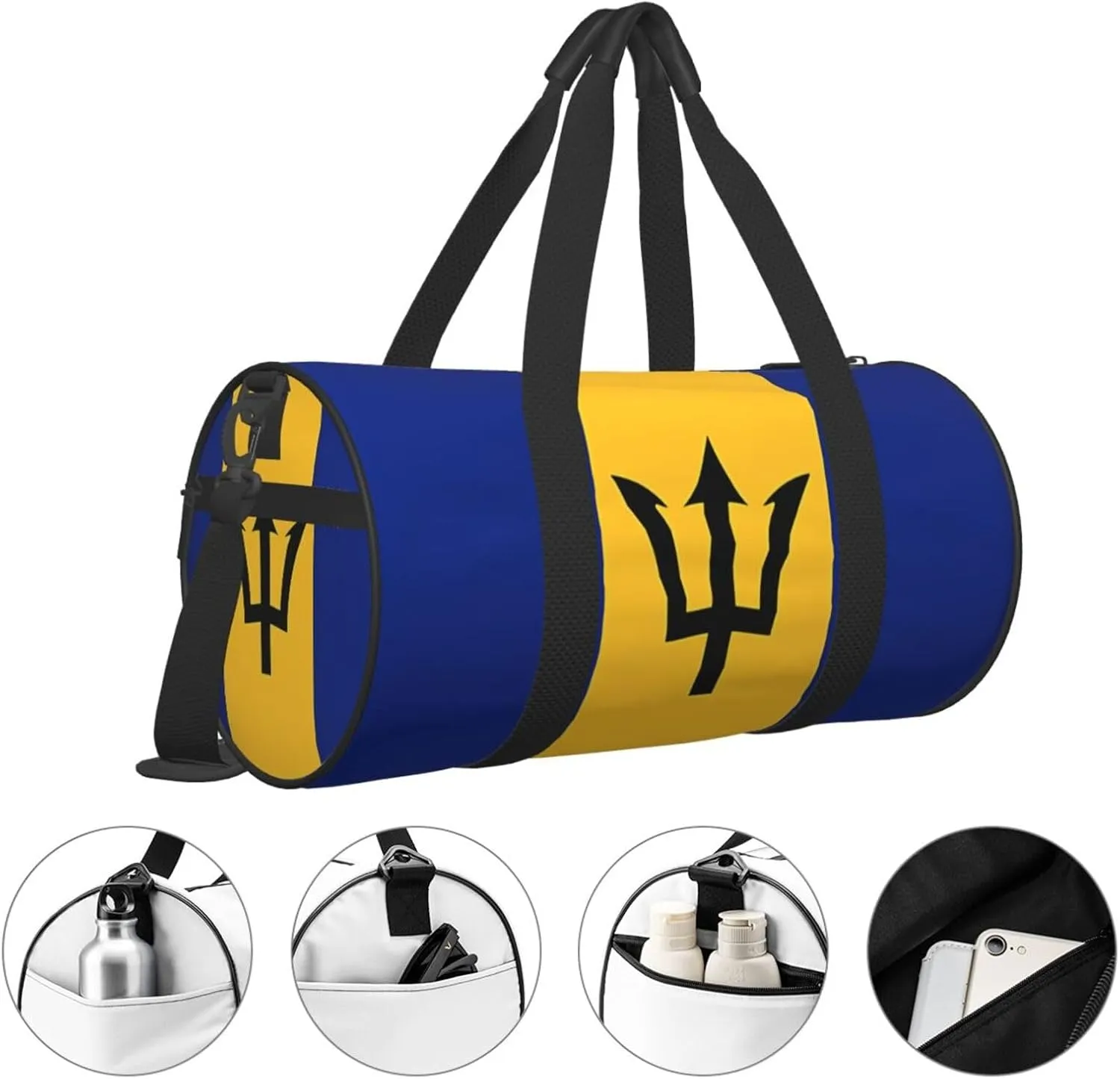 Barbados Flag Round Travel Duffel Bag Large Capacity Gym Sports Bags for Hiking Vacation Trips