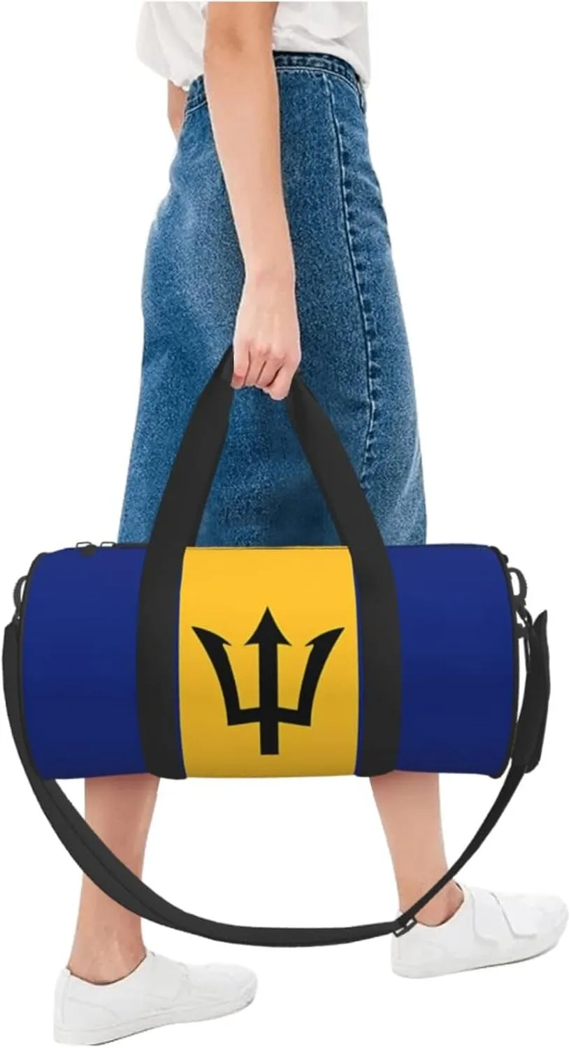 Barbados Flag Round Travel Duffel Bag Large Capacity Gym Sports Bags for Hiking Vacation Trips