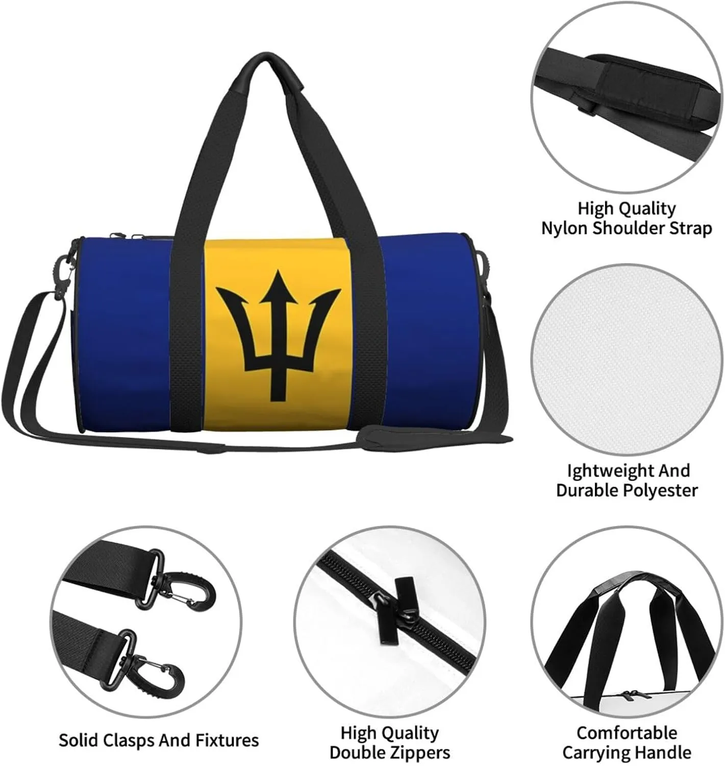 Barbados Flag Round Travel Duffel Bag Large Capacity Gym Sports Bags for Hiking Vacation Trips