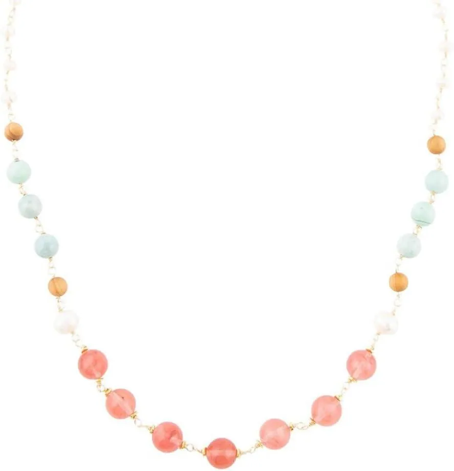 Barse Jewelry Watermelon Kiss Mint Jasper Golden Long Necklace