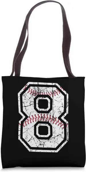 Baseball Jersey Number 8 Vintage Distressed Graphic Tote Bag