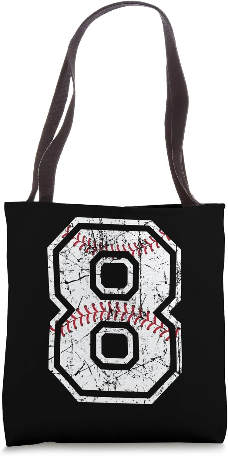 Baseball Jersey Number 8 Vintage Distressed Graphic Tote Bag