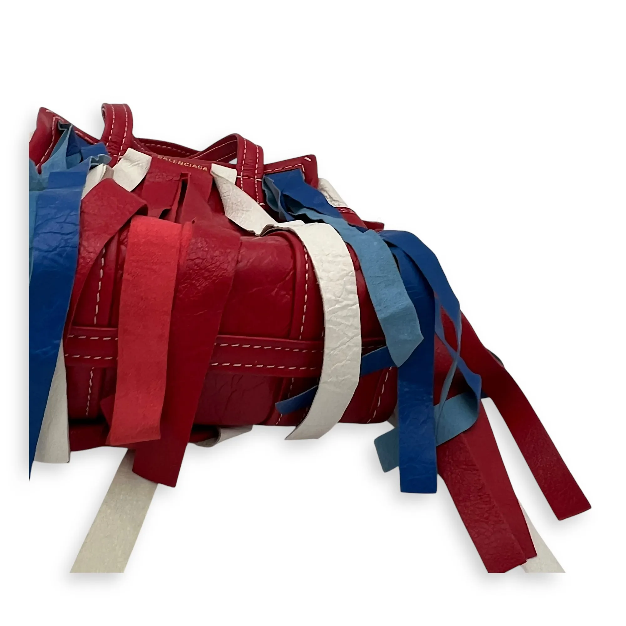 Bazar Fringe Detailed Multi-colour Tote Bag in Distressed Leather, Silver hardware