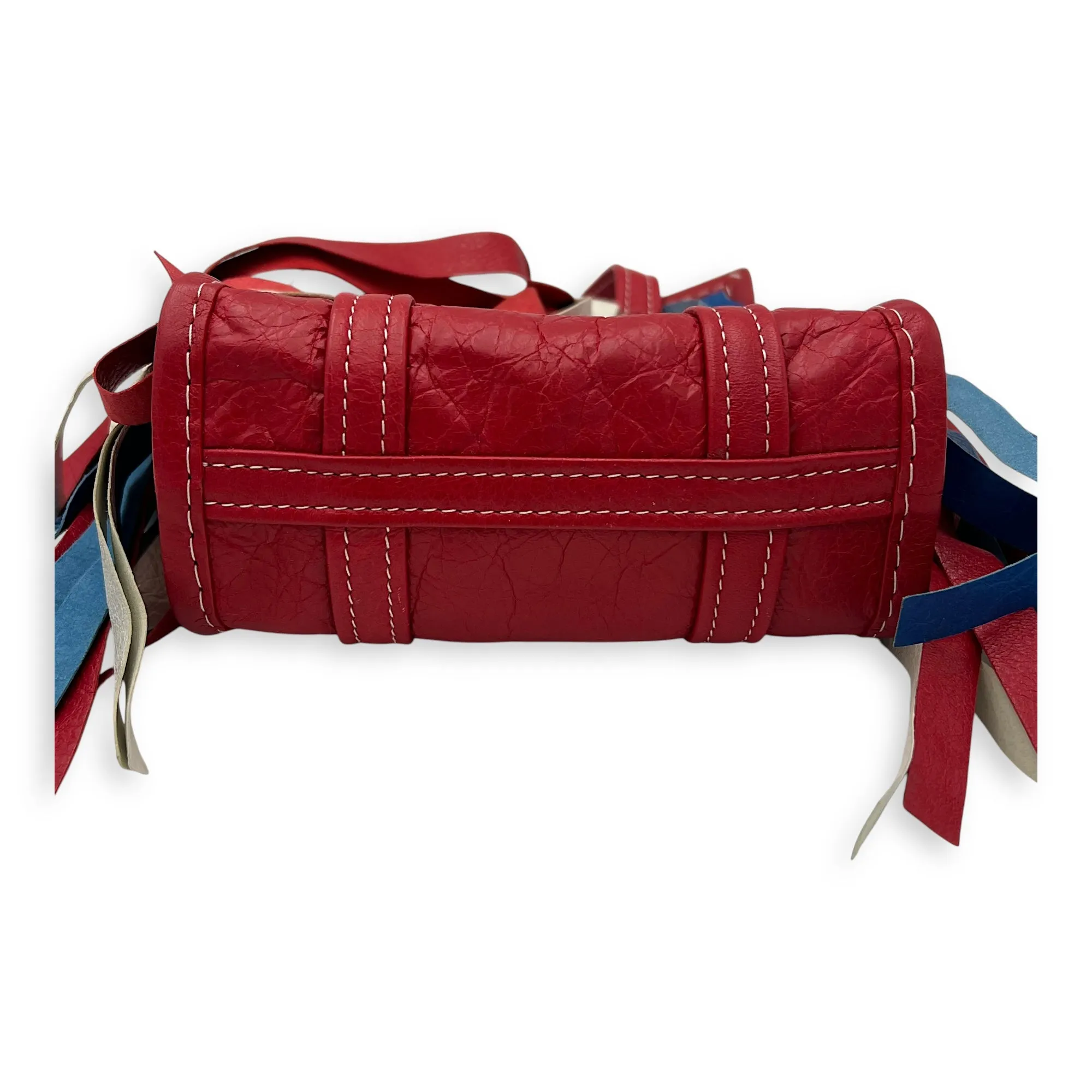 Bazar Fringe Detailed Multi-colour Tote Bag in Distressed Leather, Silver hardware