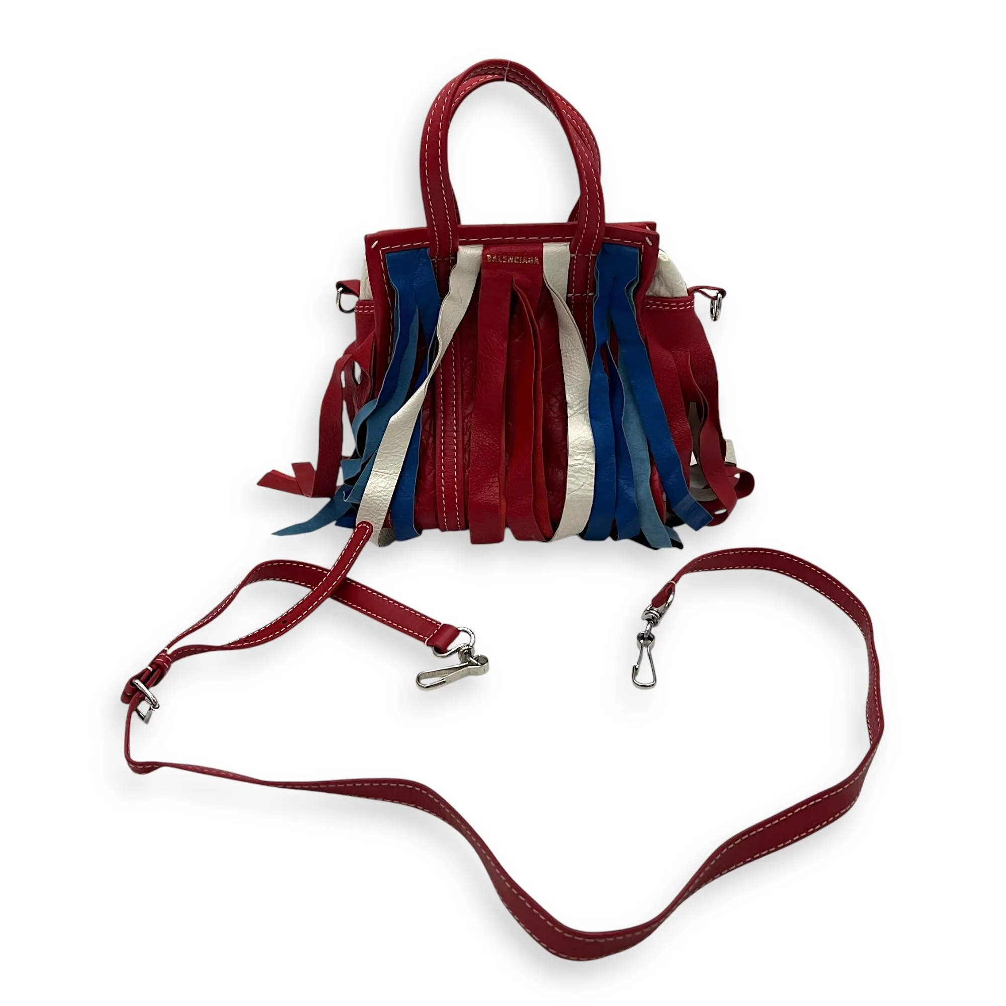 Bazar Fringe Detailed Multi-colour Tote Bag in Distressed Leather, Silver hardware