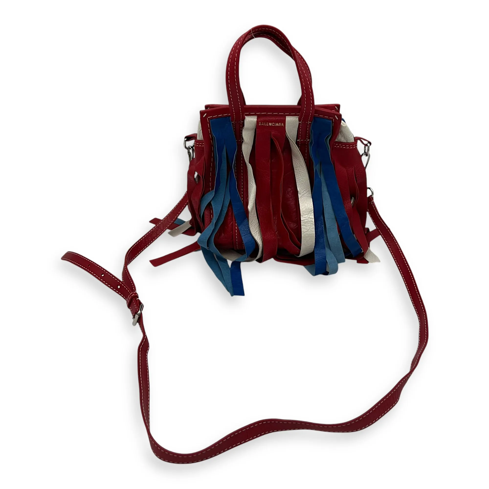 Bazar Fringe Detailed Multi-colour Tote Bag in Distressed Leather, Silver hardware