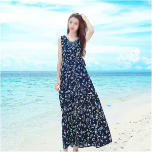 Beach Dresses Bohemian Dress Slim Print Dress Seaside Holiday Beach Skirt Bikini(S Code)