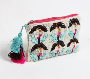 Bead-Embroidered Tasseled Pouch