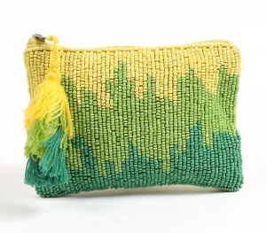 Beaded & Tasseled Green Ombre Pouch