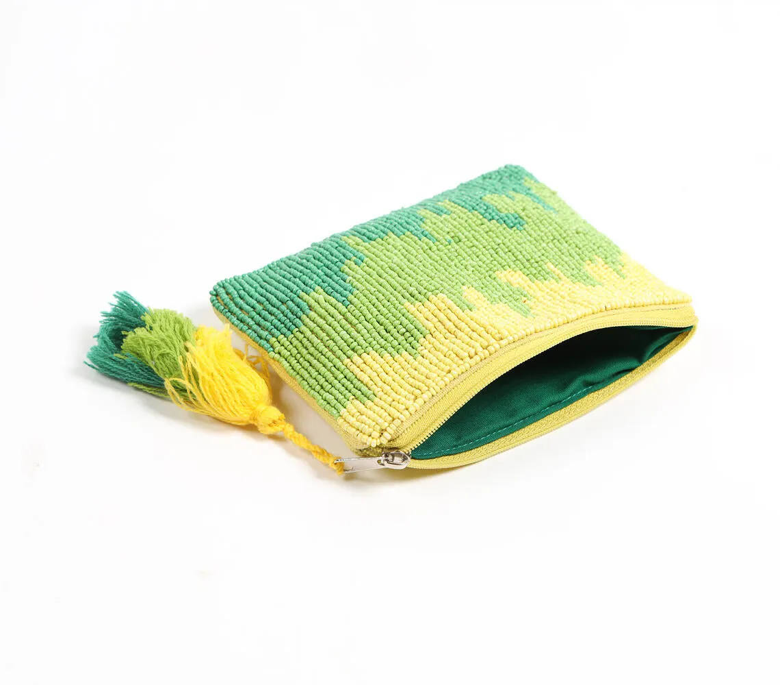 Beaded & Tasseled Green Ombre Pouch