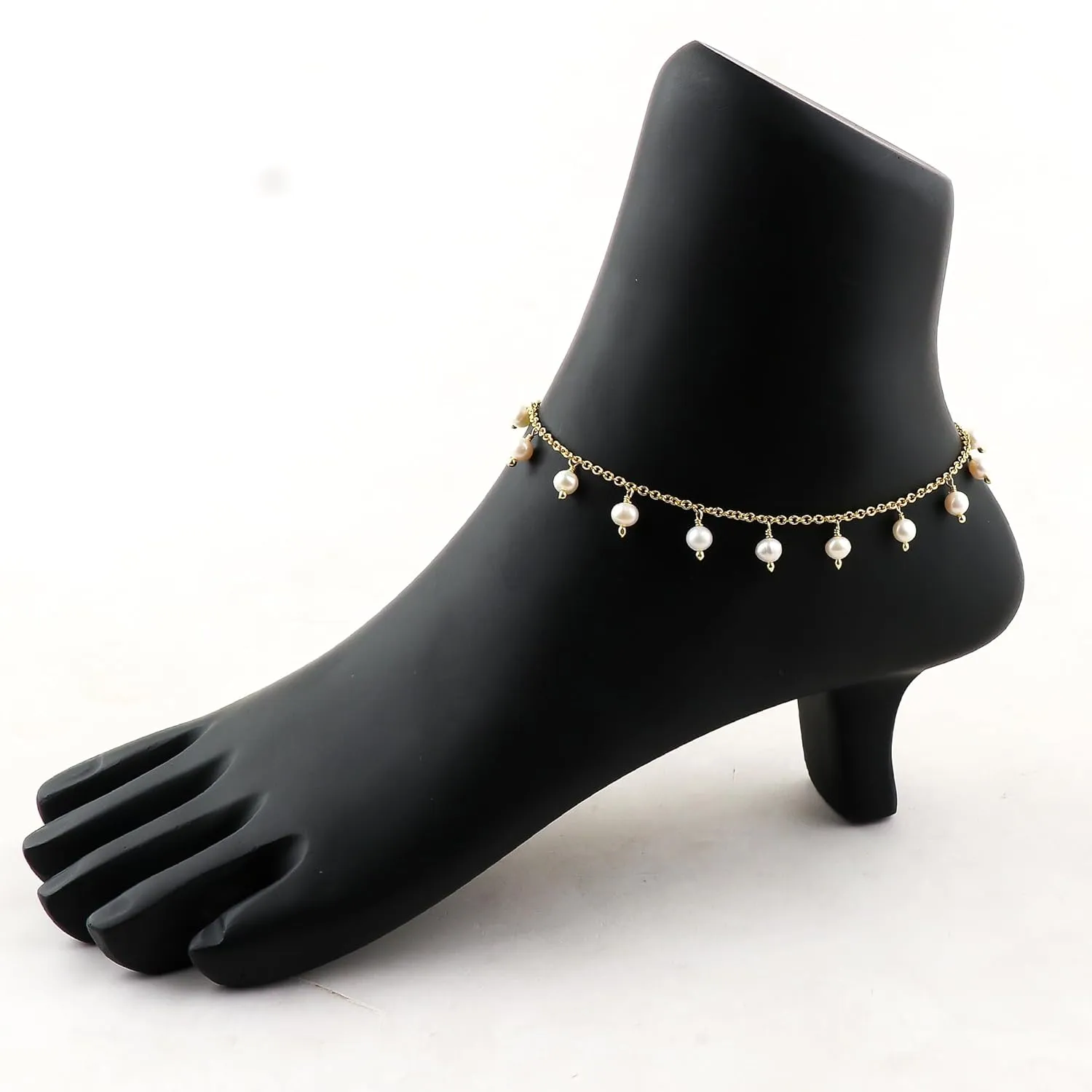 Beaded Ankle Bracelet | Freshwater Cultured Pearls Beaded Anklet | Handmade Jewelry | Healing Crystals | Gold Plated | Adjustable Chain | Birthday Gift for Women | Size 9 1.50 inch
