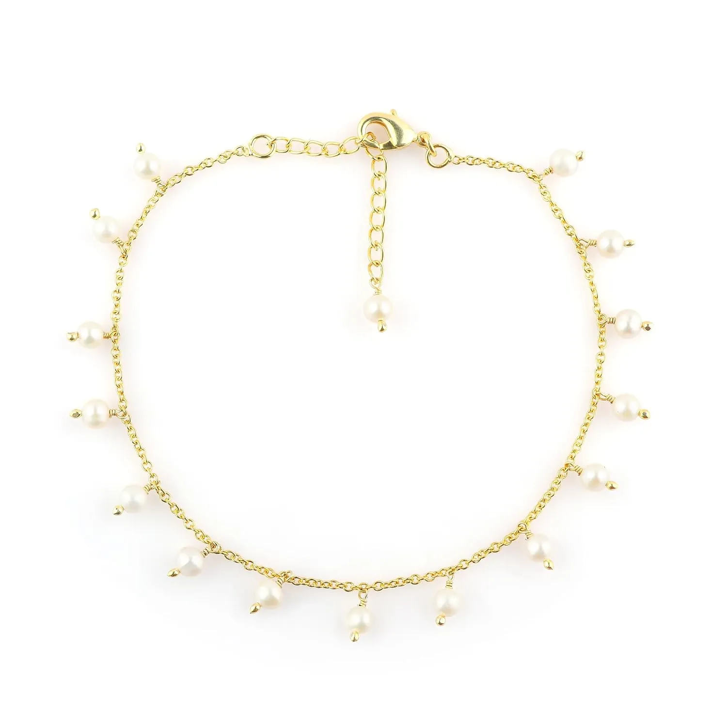 Beaded Ankle Bracelet | Freshwater Cultured Pearls Beaded Anklet | Handmade Jewelry | Healing Crystals | Gold Plated | Adjustable Chain | Birthday Gift for Women | Size 9 1.50 inch