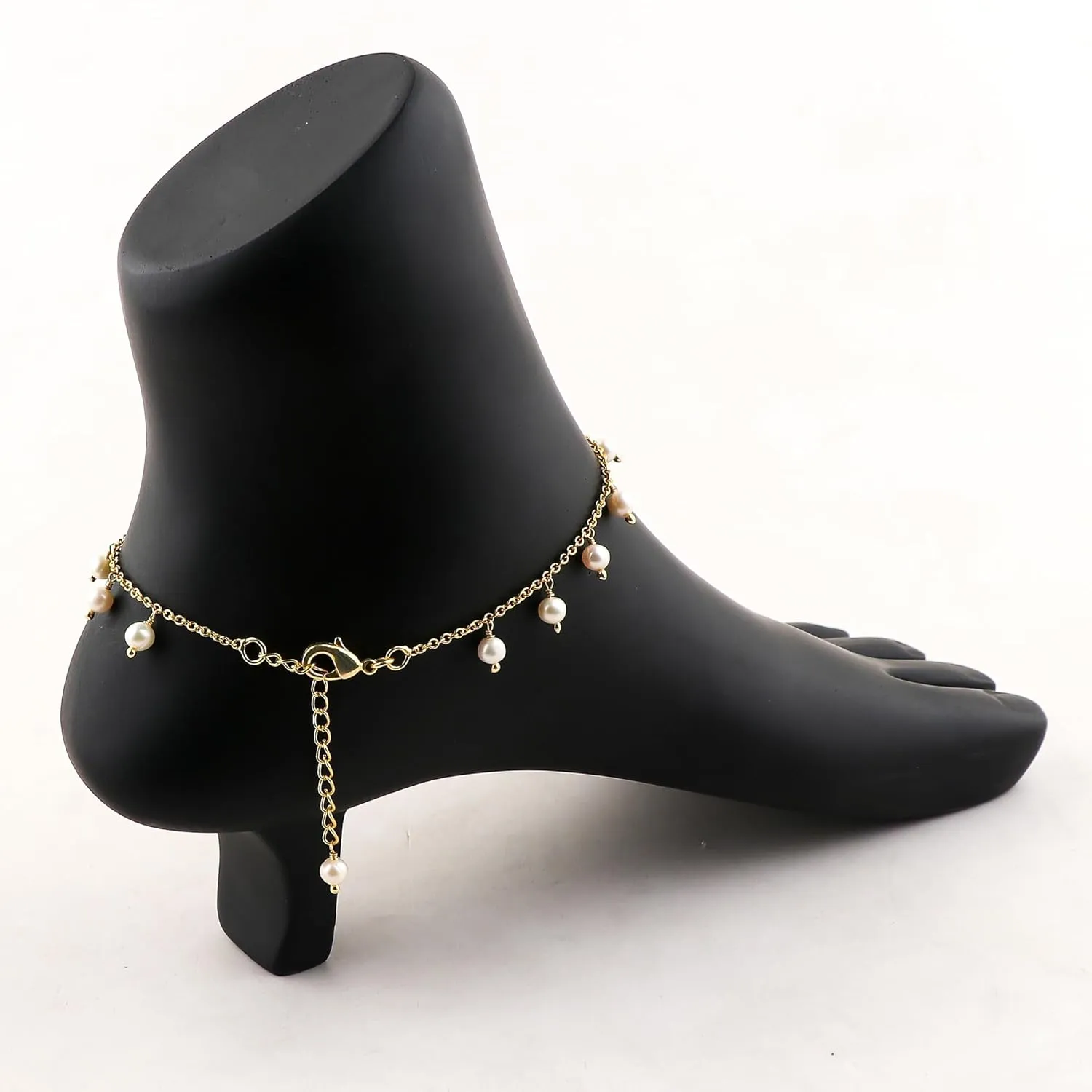 Beaded Ankle Bracelet | Freshwater Cultured Pearls Beaded Anklet | Handmade Jewelry | Healing Crystals | Gold Plated | Adjustable Chain | Birthday Gift for Women | Size 9 1.50 inch