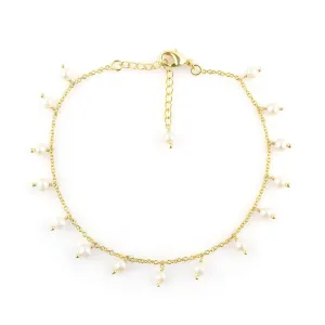 Beaded Ankle Bracelet | Freshwater Cultured Pearls Beaded Anklet | Handmade Jewelry | Healing Crystals | Gold Plated | Adjustable Chain | Birthday Gift for Women | Size 9 1.50 inch