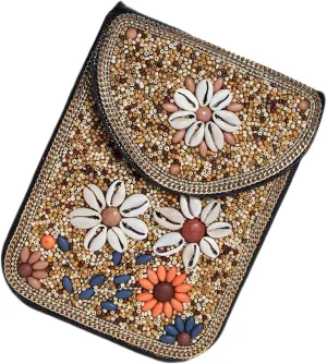 Beaded Cell Phone Crossbody Bag for Women, Boho Small Shoulder Purse Wallet with Beads and Turquoise Design, Adjustable Strap