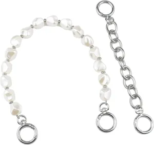 Beaulegan Unique Pearl Purse Chain Handles - Short Strap Replacement for Handbag Set of 2, 15.7 & 7.8 Inch Long (Silver)