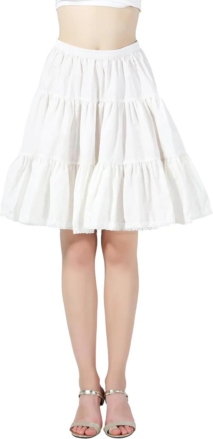 BEAUTELICATE Women 100% Cotton Skirt 3 Tiered A-Line Retro Medieval Skirt
