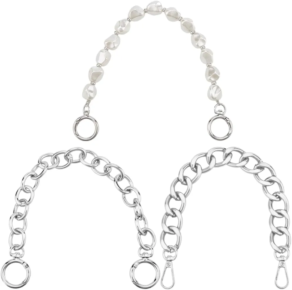 Beebeecraft 3Pcs 3 Styles Purse Chain Extender 11.8/12.2/13.2 Inch Cable Twist Imitation Pearl Chain Bag Strap Extender Replacement Handle with Swivel Clasps for Handbag Making DIY