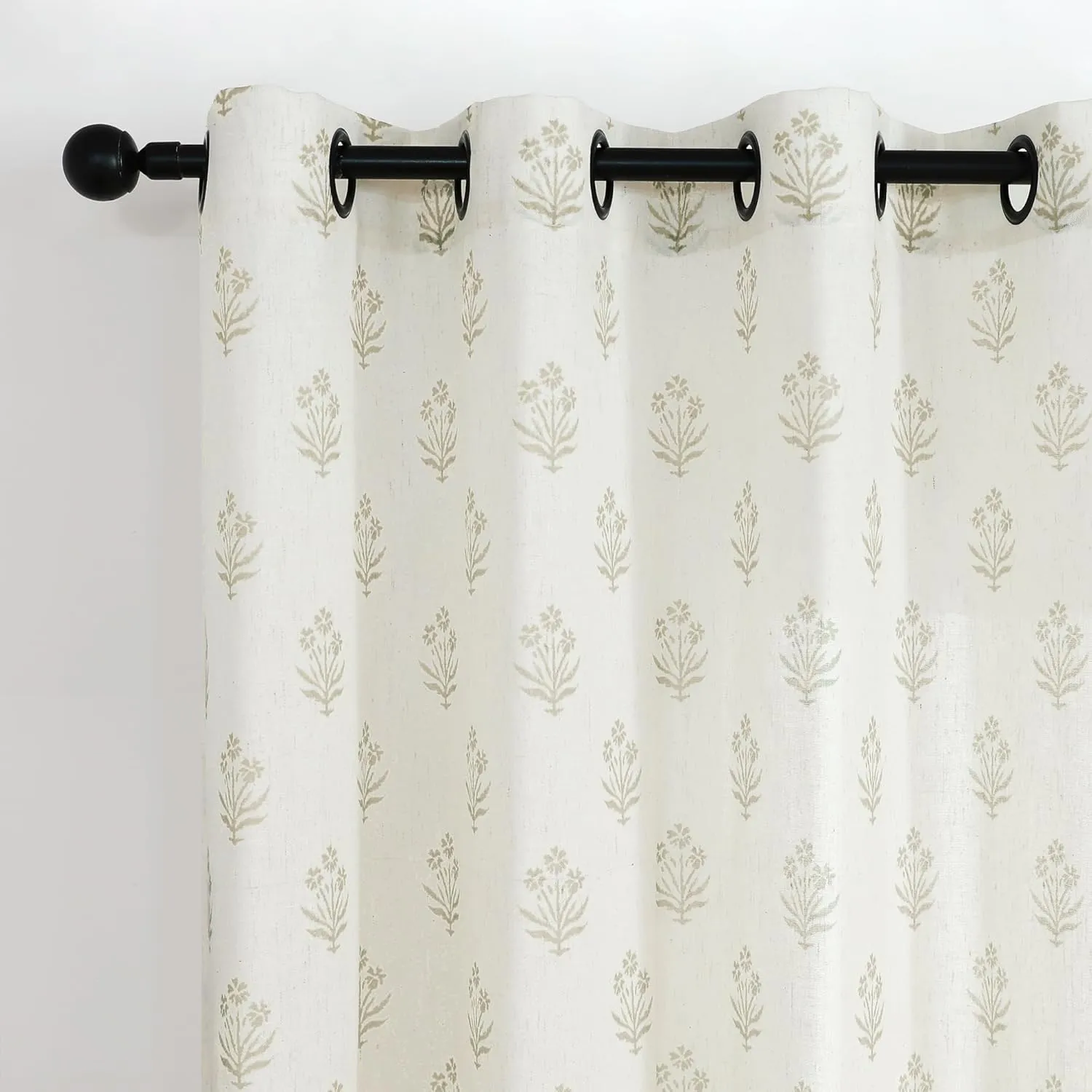 Beige Curtains for Living Room,French Country Sheer Linen Boho Floral Pattern Modern Farmhouse Dining Room Curtains 84 Inch Length 2 Panels Set