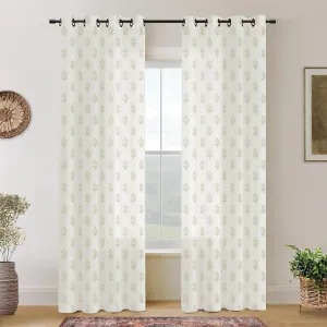 Beige Curtains for Living Room,French Country Sheer Linen Boho Floral Pattern Modern Farmhouse Dining Room Curtains 84 Inch Length 2 Panels Set