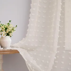 Beige Sheer Curtains 63 Inch Length for Bedroom Living Room Kids Nursery Window Pompom Design Country Rustic Farmhouse Boho Cute Semi Sheer Curtain Modern Elegant Back Tab 2 Panels 52x63 Light Beige