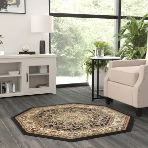Bellagio Traditional Octagon Area Rug Black 401 (4 Feet X 4 Feet) Octagon