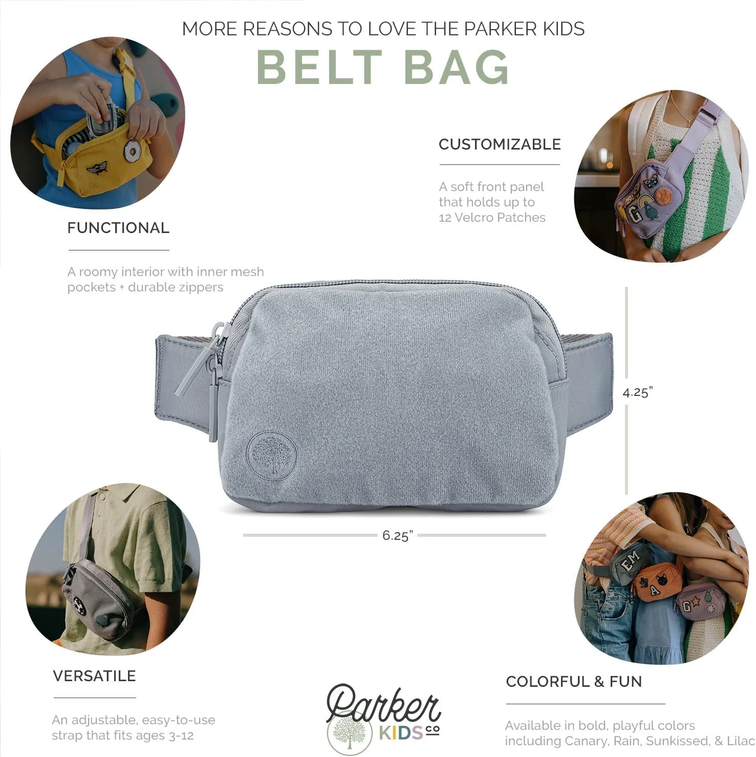 Belt Bag for Girls and Boys - Customizable with Hook and Loop Patches - Child Fanny Pack with Adjustable Strap - Durable Crossbody for Active Children - Rain