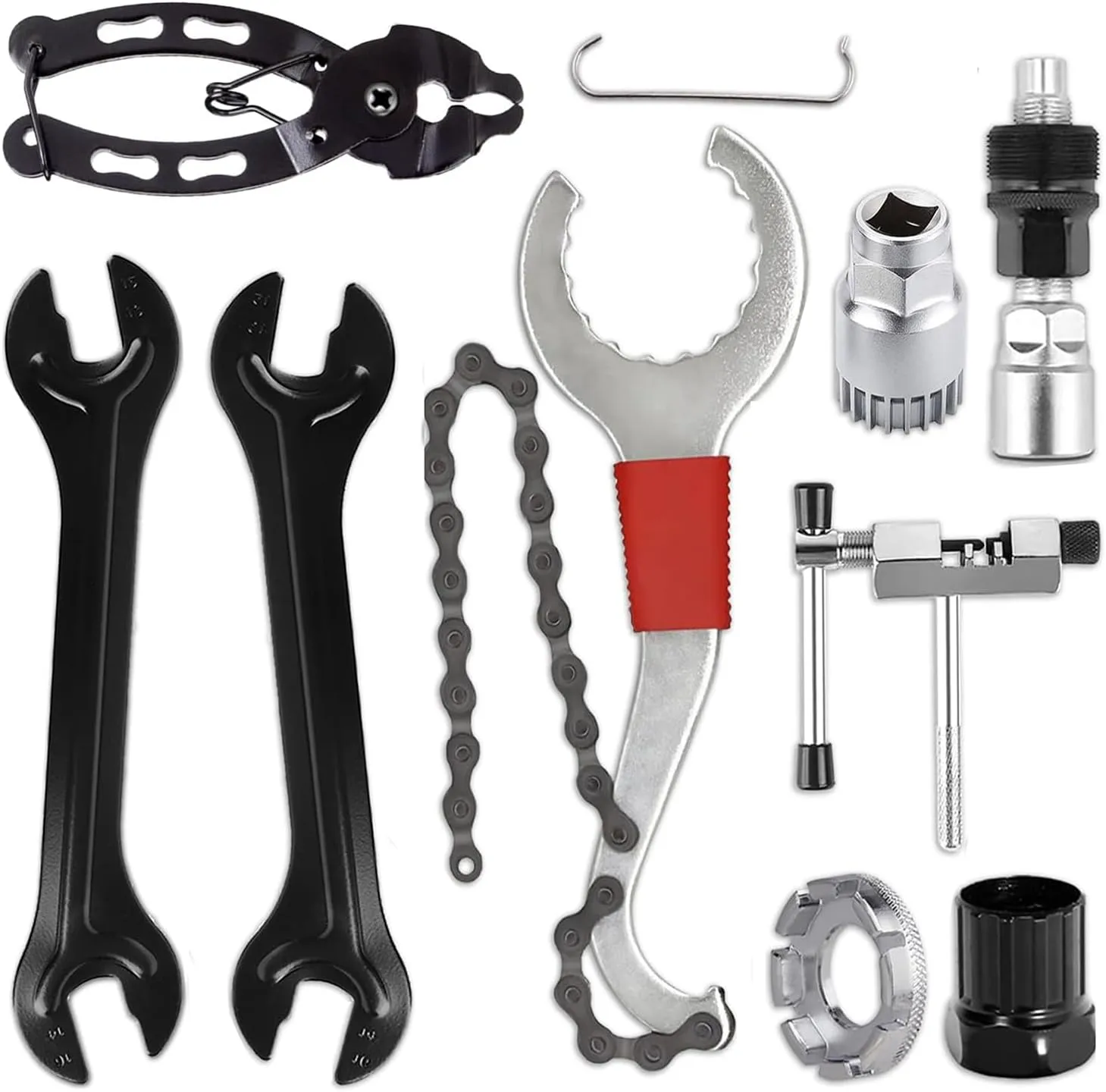 Bike Repair Tools Kit, 9Pcs Portable Bicycle Crank Tool for Adults, Bike Link Plier, Chain Breaker, 3-in-1 Cassette Remover Wrench, Crank Puller Extractor, Bottom Freewheel Remover, Hub Cone Wrench