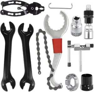 Bike Repair Tools Kit, 9Pcs Portable Bicycle Crank Tool for Adults, Bike Link Plier, Chain Breaker, 3-in-1 Cassette Remover Wrench, Crank Puller Extractor, Bottom Freewheel Remover, Hub Cone Wrench