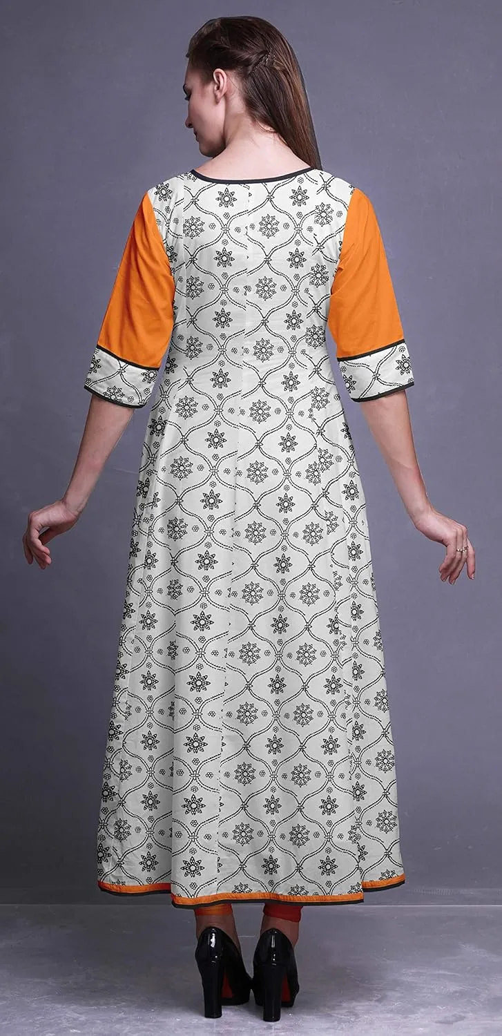 Bimba Print Long Anarkali for Women Indian Kurti Casual Ethnic Tunic