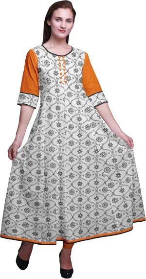 Bimba Print Long Anarkali for Women Indian Kurti Casual Ethnic Tunic