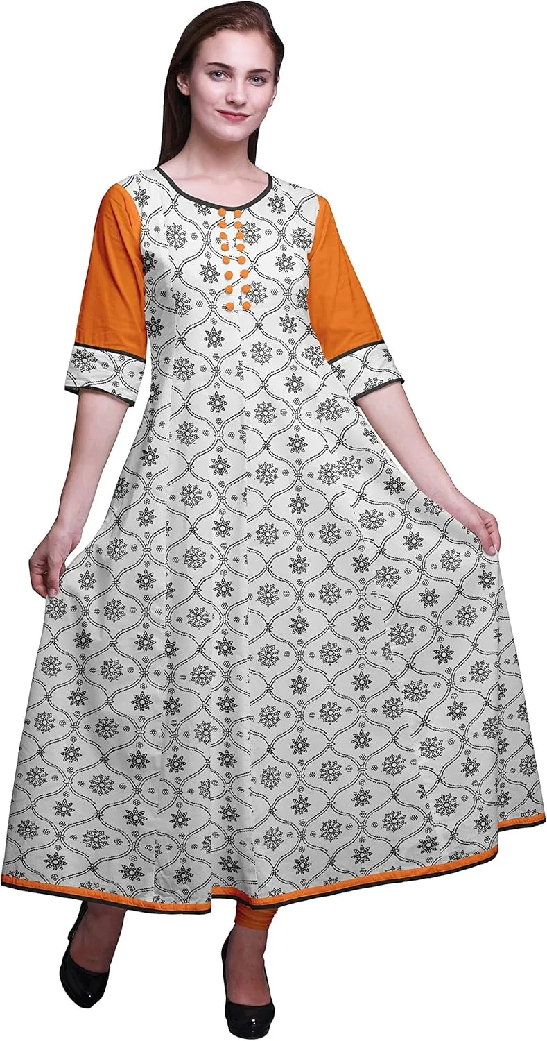 Bimba Print Long Anarkali for Women Indian Kurti Casual Ethnic Tunic