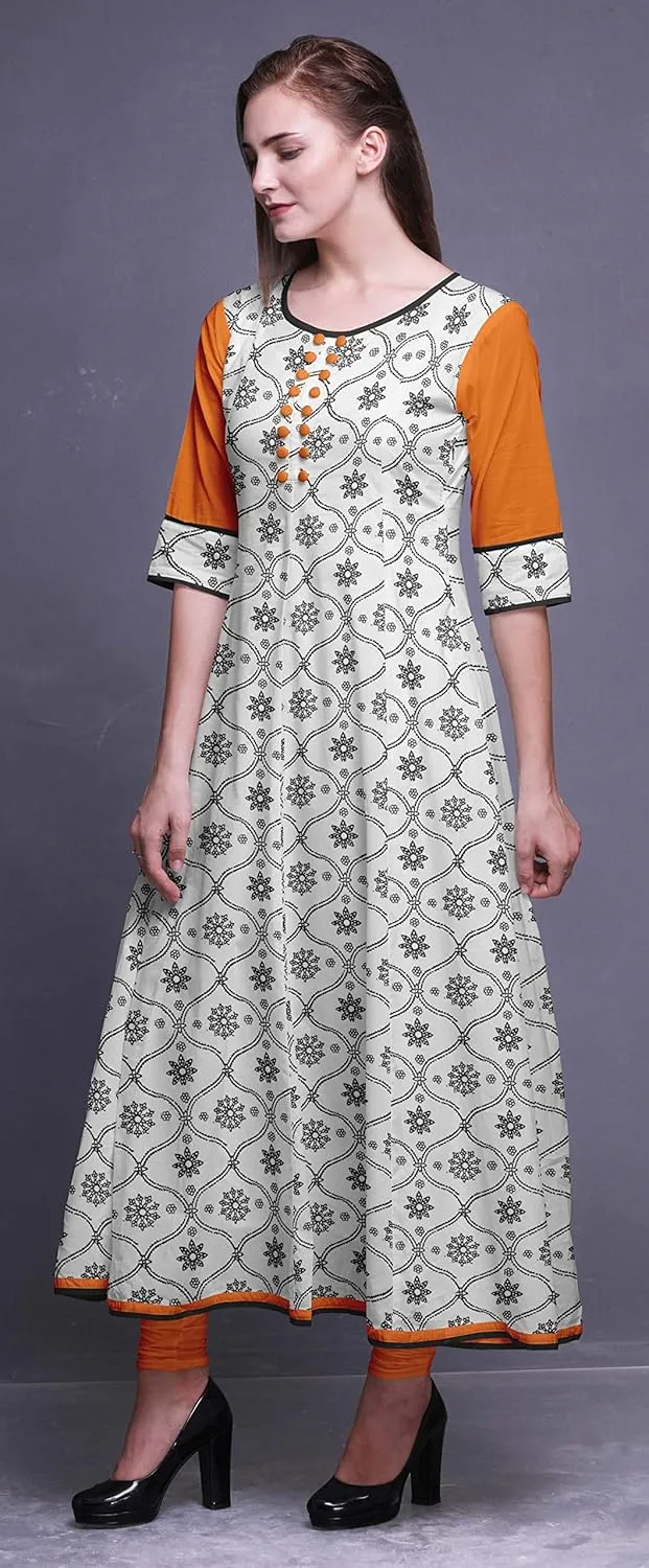Bimba Print Long Anarkali for Women Indian Kurti Casual Ethnic Tunic