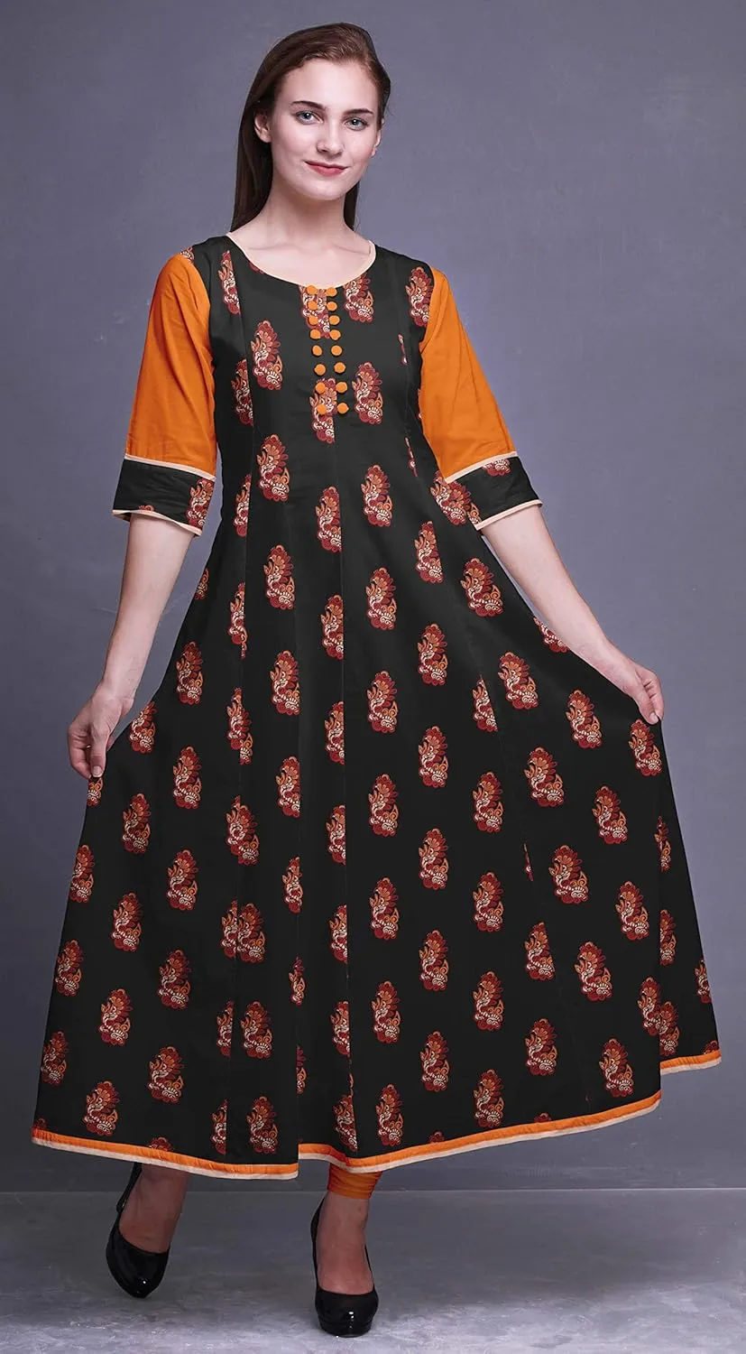 Bimba Print Long Anarkali for Women Indian Kurti Casual Ethnic Tunic