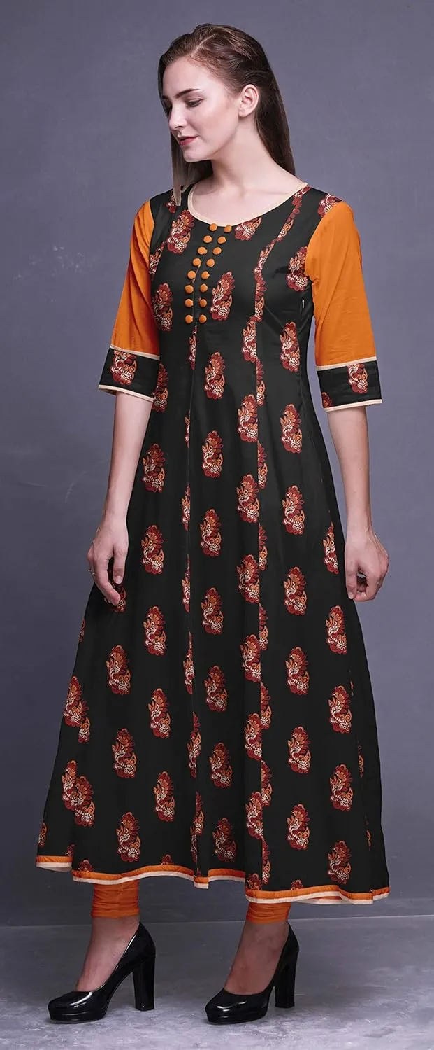 Bimba Print Long Anarkali for Women Indian Kurti Casual Ethnic Tunic